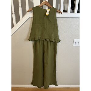 Bixby Nomad Girls 12-14 Large Olive Green Cross Back Muslin Cotton Set